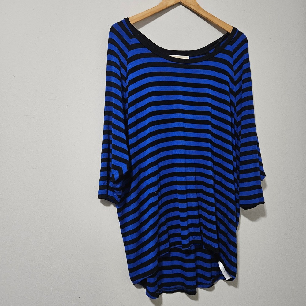 Michael Kors Womens 1X Blue Black Striped Dolman Sleeve Scoop Neck Top XL Plus